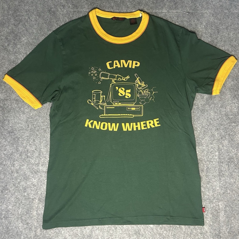 Levis Men's Medium Stranger Things Camp Know Where 85 Green Ringer T Shirt